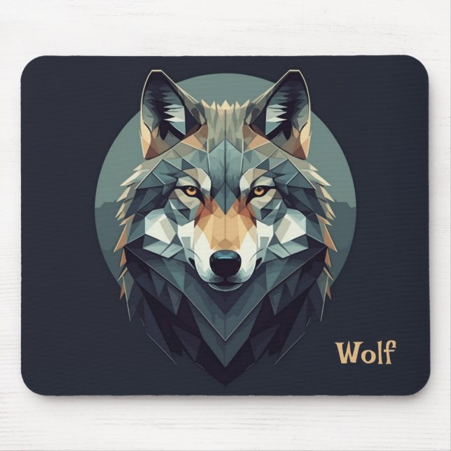 Tapis De Souris Loup cool Géométrie Art moderne Marine bleu moutar (Devant)