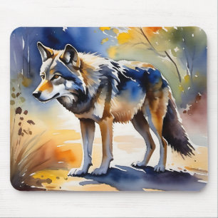Tapis De Souris Loup dans une aquarelle de forêt