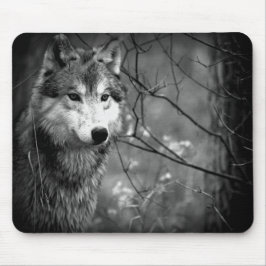 Tapis De Souris Loup gris - noir et blanc