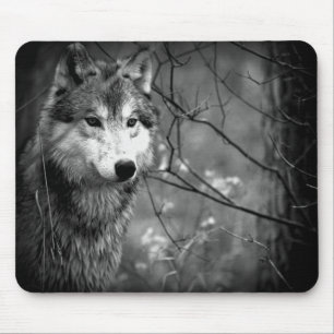 Tapis De Souris Loup gris - noir et blanc