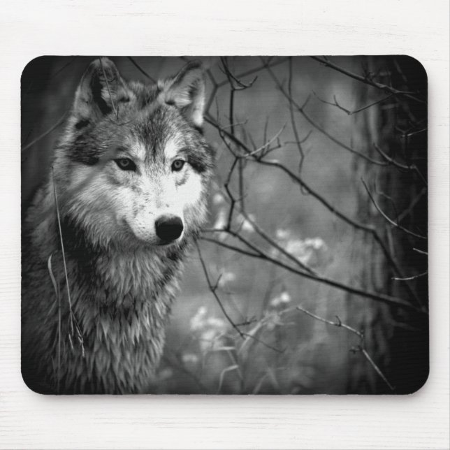 Tapis De Souris Loup gris - noir et blanc (Devant)