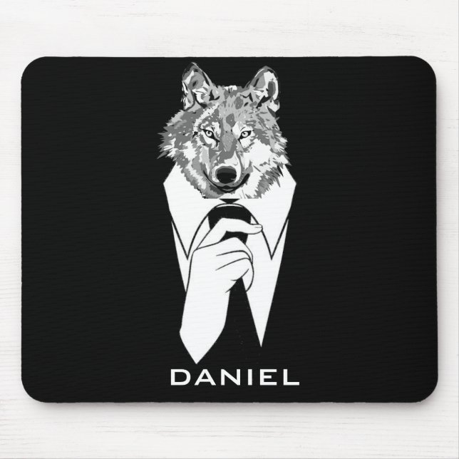 Tapis De Souris Loup hipster drôle avec smoking noir personnalisé (Devant)