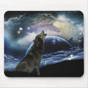 Tapis De Souris Loup hurlant à la lune