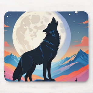 Tapis De Souris Loup hurlant Sur La Lune