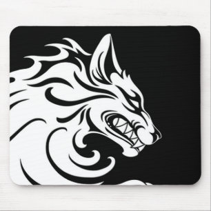 Tapis De Souris Loup tribal blanc et noir agressif