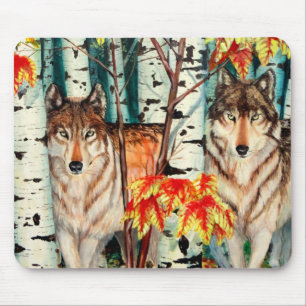 Tapis De Souris Loups de bois de couleur d'automne
