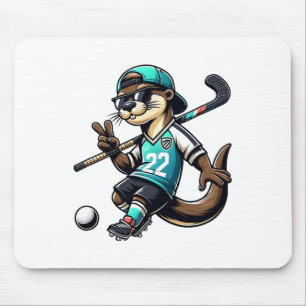 Tapis De Souris Loutre de hockey avec un bâton signe de paix Lunet