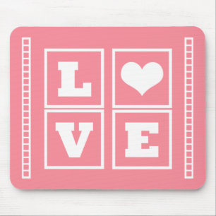 Tapis De Souris Love Blocks Mousepad, Rose