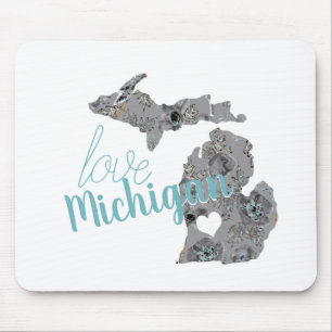 Tapis De Souris Love Michigan Floral Rempli Silhouette