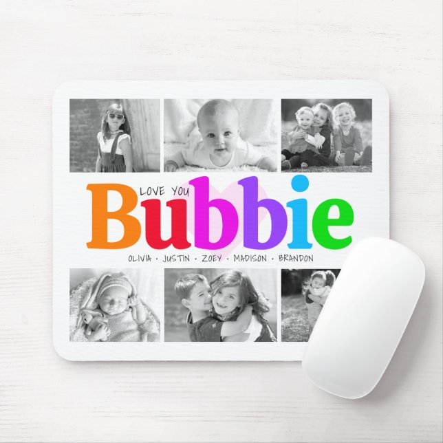 Tapis De Souris Love You Bubbie Colorful Rainbow 6 Photo Collage (Avec souris)