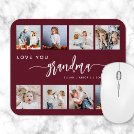 Tapis De Souris Love You Grandma 8 Photo Collage Burgundy