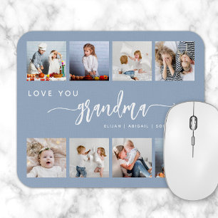 Tapis De Souris Love You Grandma 8 Photo Collage Dusty Blue