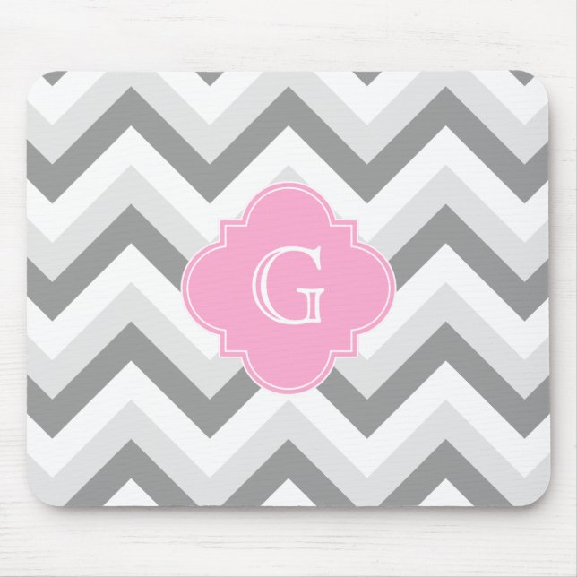 Tapis De Souris Lt Deux Gris Blanc Chevron rose Quatrefoil Monogra (Devant)