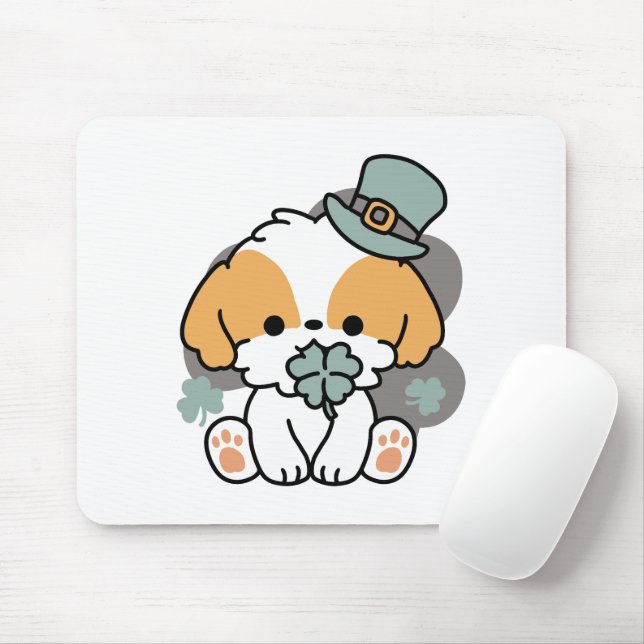 Tapis De Souris Lucky Pup with Clover - St. Patrick's Day Cadeau (Avec souris)