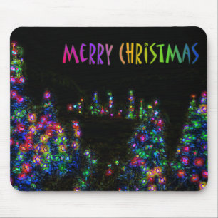Tapis de souris Lumières d'arbre de Noël joyeux