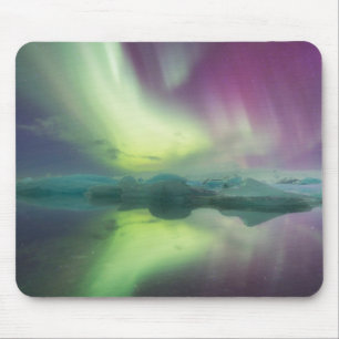Tapis De Souris Lumières d'aurore dans un lagon   Jokulsarlon, Isl
