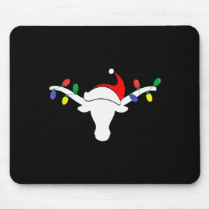 Tapis De Souris Lumières de Noël à Longhorn Blanc Chapeau de Santa