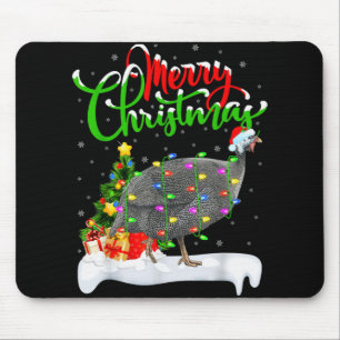 Tapis De Souris Lumières de Noël Arbre Santa Pintade Oiseau Joyeux