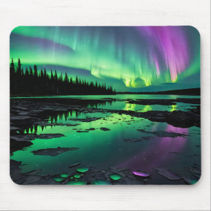 Tapis De Souris Lune avec coussin de souris Auroras vert et pourpr