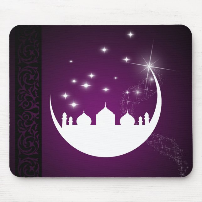 Tapis De Souris Lune avec Silhouette Mosquée - Mousepad (Devant)