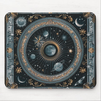 Tapis De Souris Lune céleste dorée en orbite avec astral détaillé