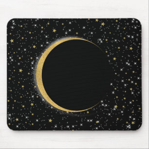 Tapis De Souris Lune Magique Céleste Noir & Or Étoiles Lunaires