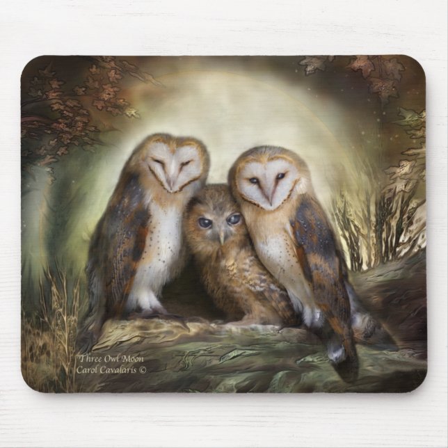 Tapis De Souris Lune Mousepad de trois hiboux (Devant)