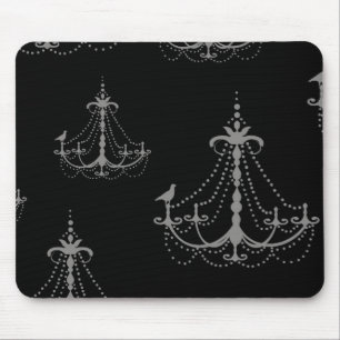 Tapis De Souris lustre gris argenté damassé sur noir