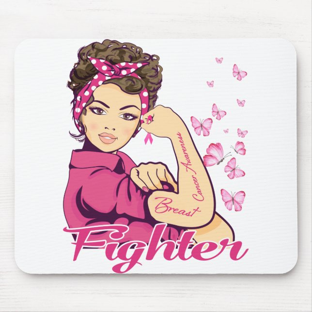 Tapis De Souris Lutte Rosie Riveter Sensibilisation au cancer du s (Devant)