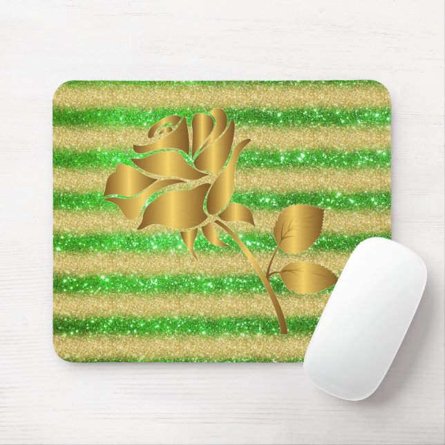 Tapis De Souris Luxe Populaire Floral Green Gold Parties scintilla (Avec souris)