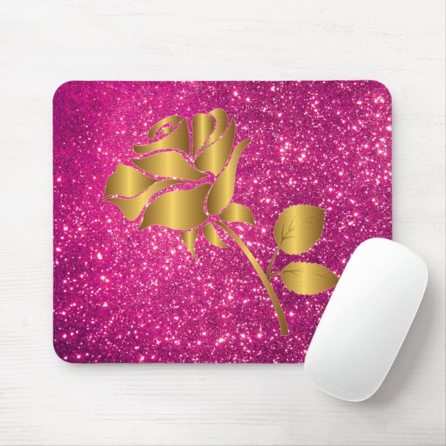 Tapis De Souris Luxe Populaire Floral Pink Gold Parties scintillan (Avec souris)