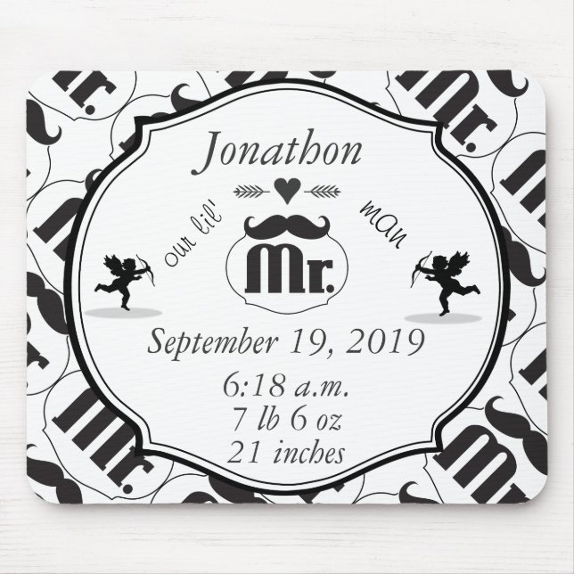 Tapis De Souris M. Mustache Lil Man Baby Boy Statistiques (Devant)