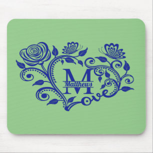 Tapis De Souris M personnalisé en bleu marine floral