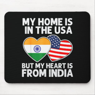 Tapis De Souris Ma maison Etats-Unis Mon cœur Inde Fierté Indienne