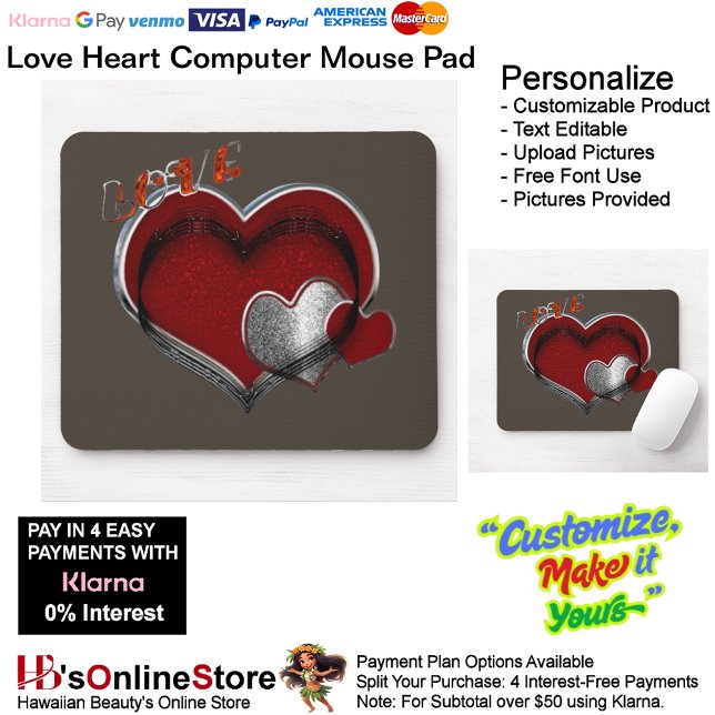 Tapis De Souris Magie de coeur Brown Pad (Love Heart Computer Mouse Pad with Brown Background.)