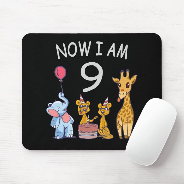 Tapis De Souris Maintenant j'ai 9 ans 9ème anniversaire au Zoo (Avec souris)