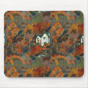 Tapis De Souris Maison Blanche et arbres d'automne