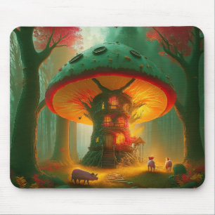 Tapis De Souris Maison de champignon fantastique avec des cochons