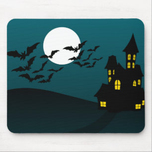 Tapis De Souris Maison d'Halloween mignonne avec chauves-souris
