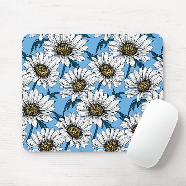 Tapis De Souris Maisonnettes, fleurs sauvages sur bleu (Avec souris)