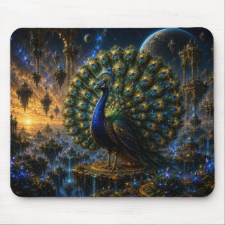 Tapis De Souris Majestic Blue & Gold Celestial Peacock Mouse Pad