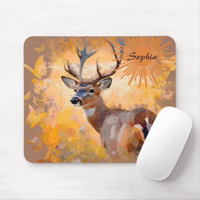 Tapis De Souris Majestic Deer in a Field of Wildflowers (Avec souris)
