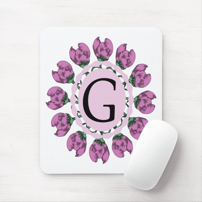 Tapis De Souris Majuscule G monogramme floral (Avec souris)