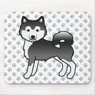 Tapis De Souris Malamute d'Alaska noir et blanc Chien de dessin an