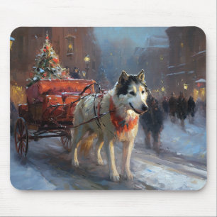 Tapis De Souris Malamute d'Alaska Saison de Noël festive