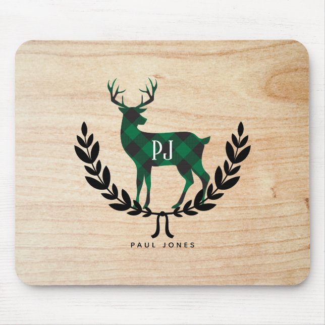 Tapis De Souris Mâle vert de monogramme de plaid de Buffalo (Devant)