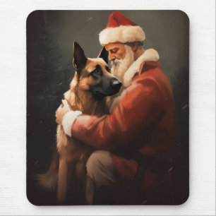Tapis De Souris Malinois Belge avec le Père Noël Fête de Noël