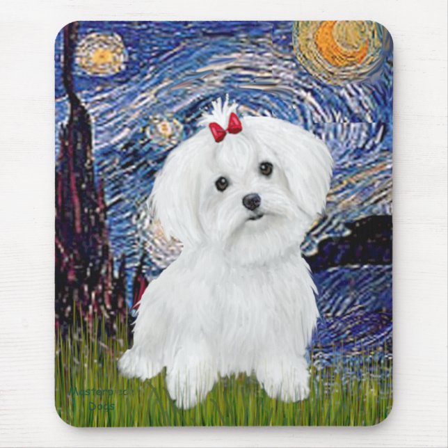 Tapis De Souris Maltais 8 chiot - Nuit étoilée (Devant)