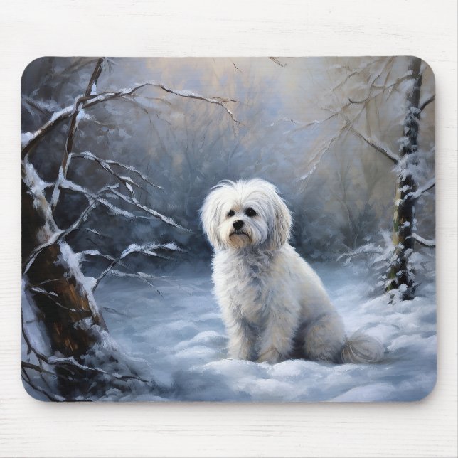 Tapis De Souris Maltais Laisser Neige Noël (Devant)