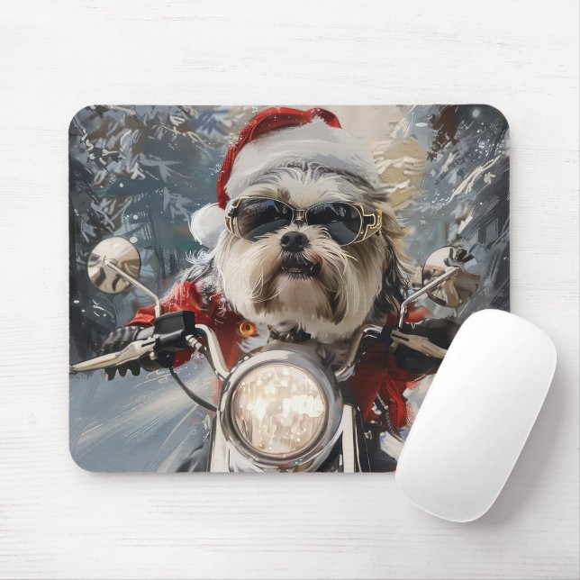 Tapis De Souris Malti Tzu Chien équitation Moto Noël (Avec souris)